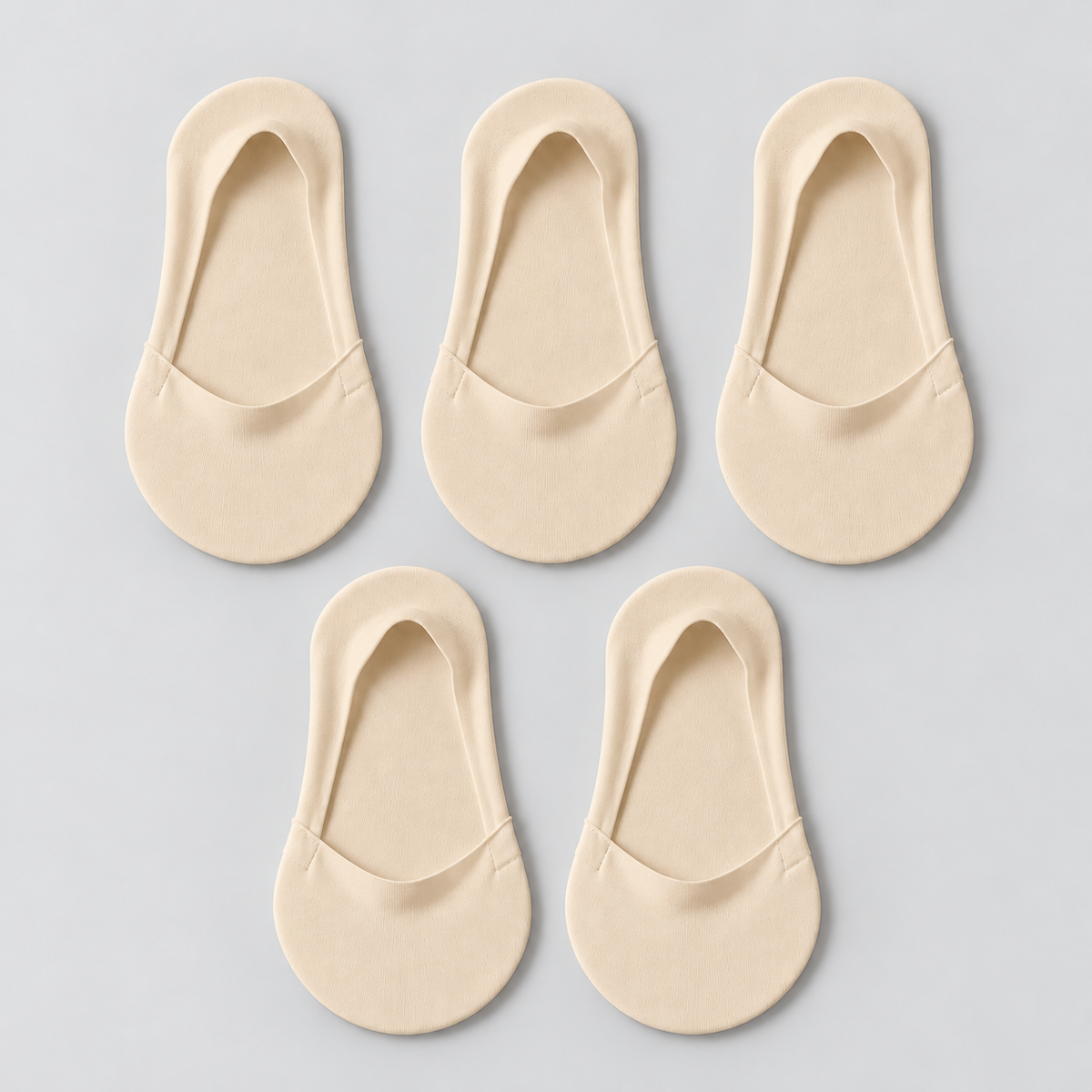 Five cream low-cut socks with smooth opening edges; pack contains 5 pairs.