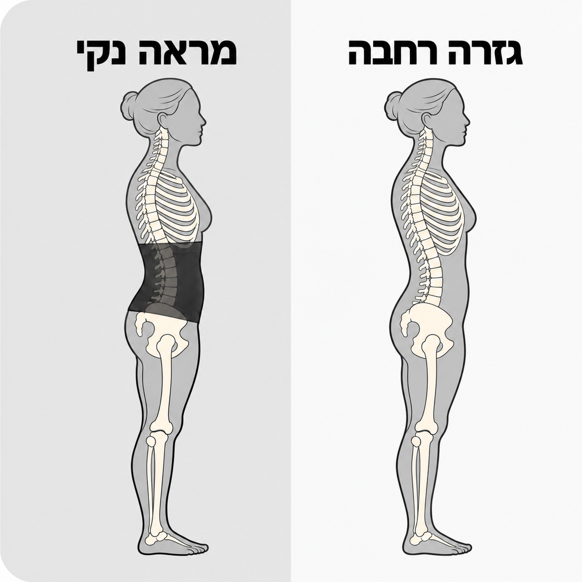 המחשת גזרת חגורת הבד במבט צד, עם החגורה ובלעדיה