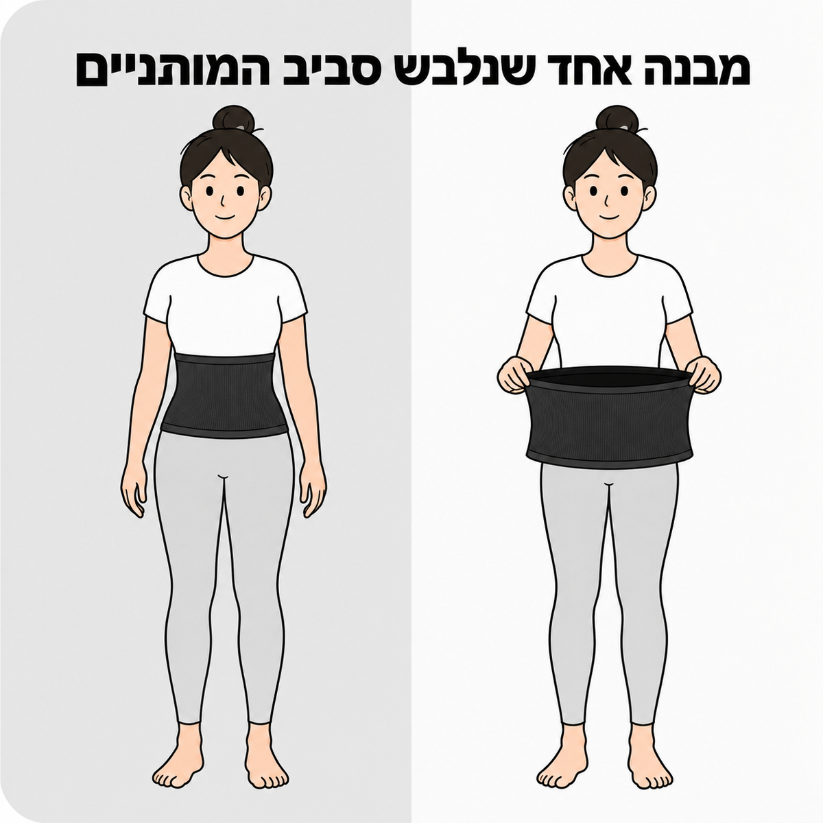 חגורת הבד מוחזקת לפני הלבישה ומוצגת סביב המותניים