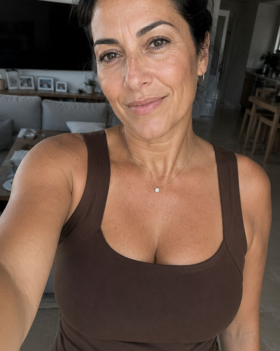 Woman wearing a comfortable built-in bra tank
