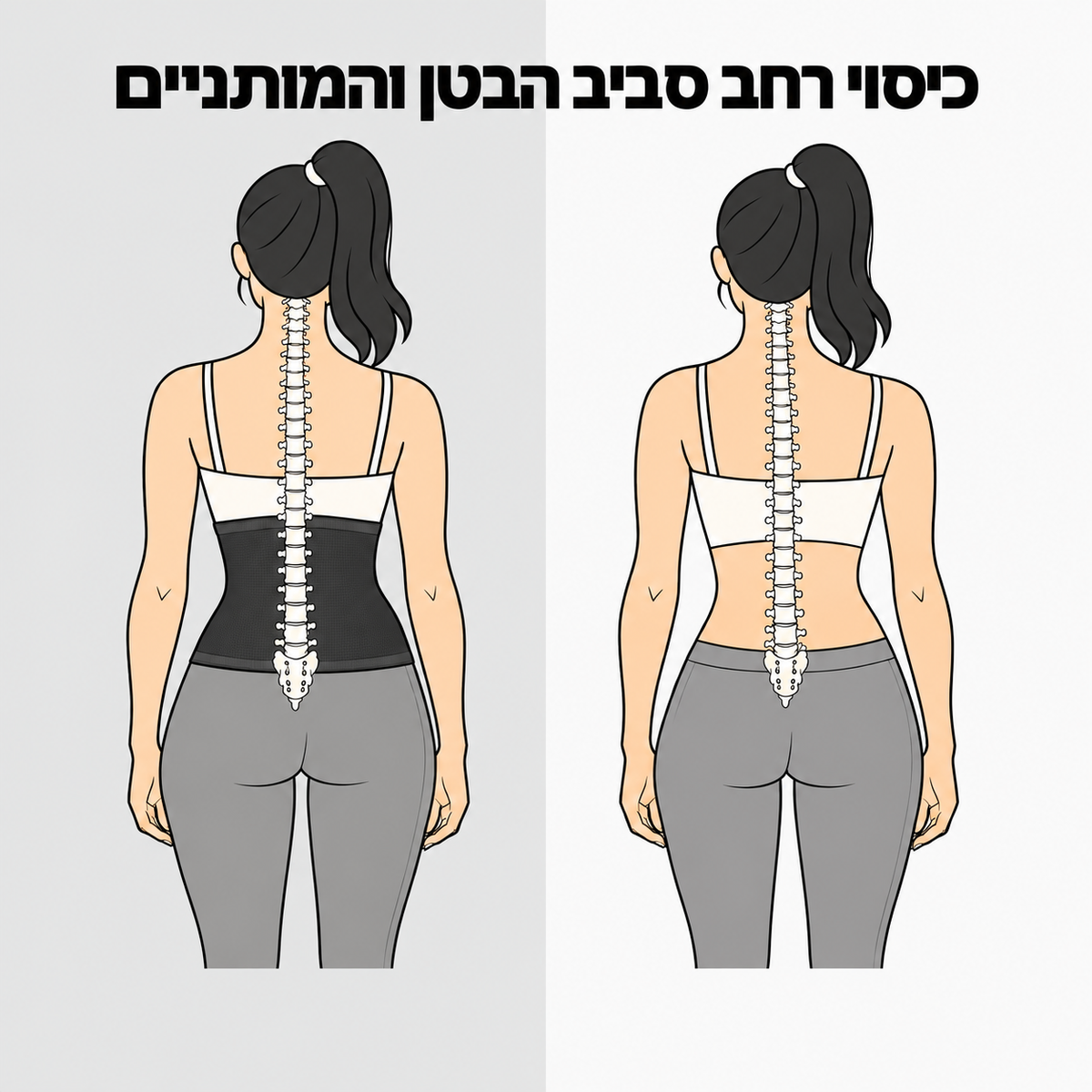 המחשת כיסוי הבד סביב הבטן והמותניים במבט אחורי