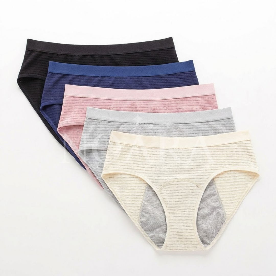 תחתוני ספיגה לנשים – דגם כותנה (גזרה מידי) | מארז 5 יח׳