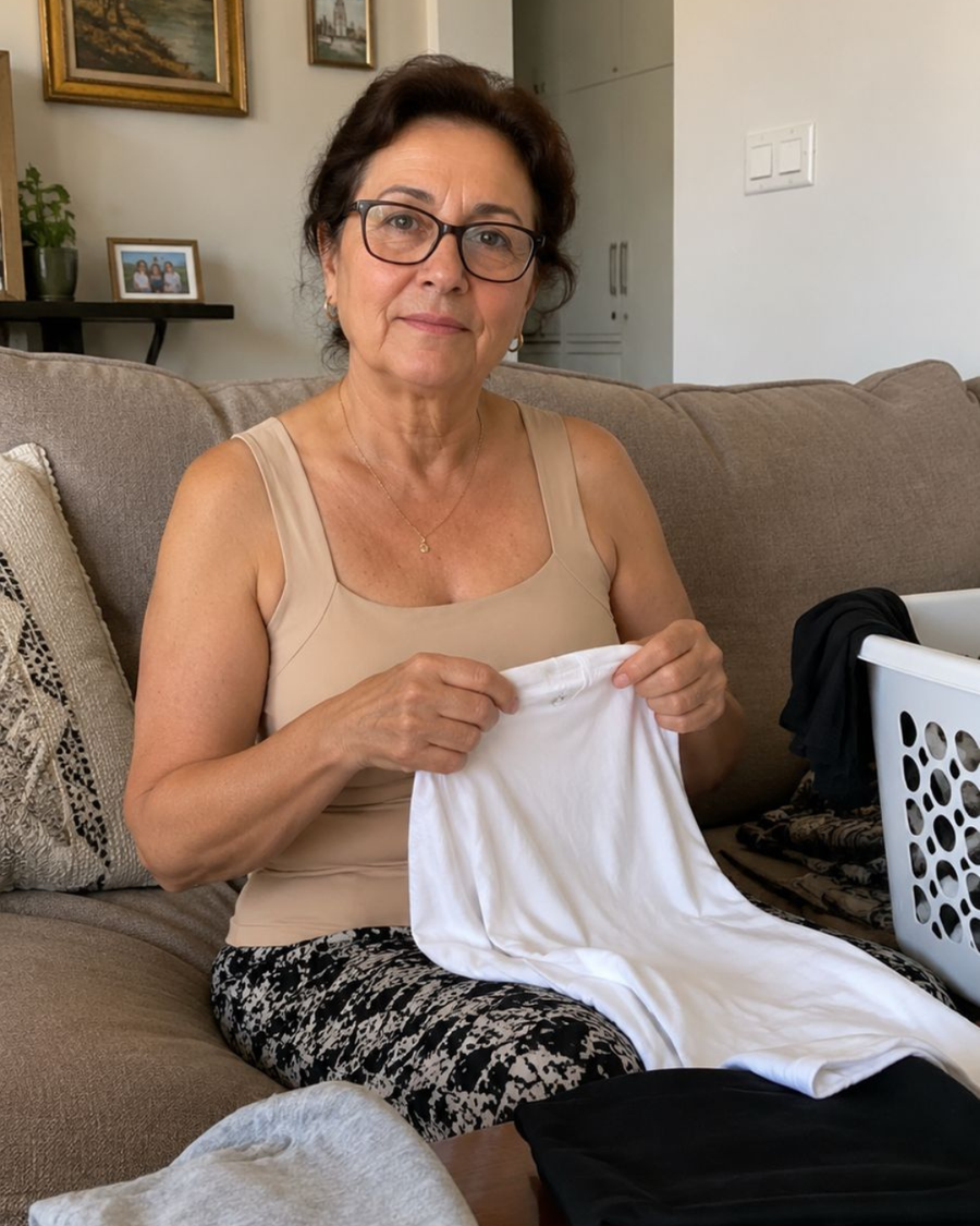 Woman wearing the supportive camisole confidently