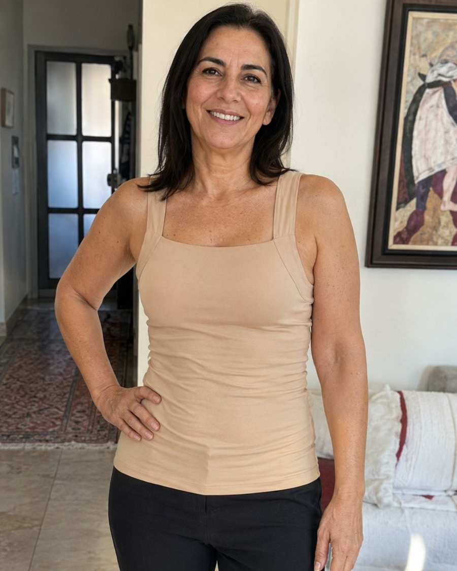 Customer wearing the supportive cami for everyday use