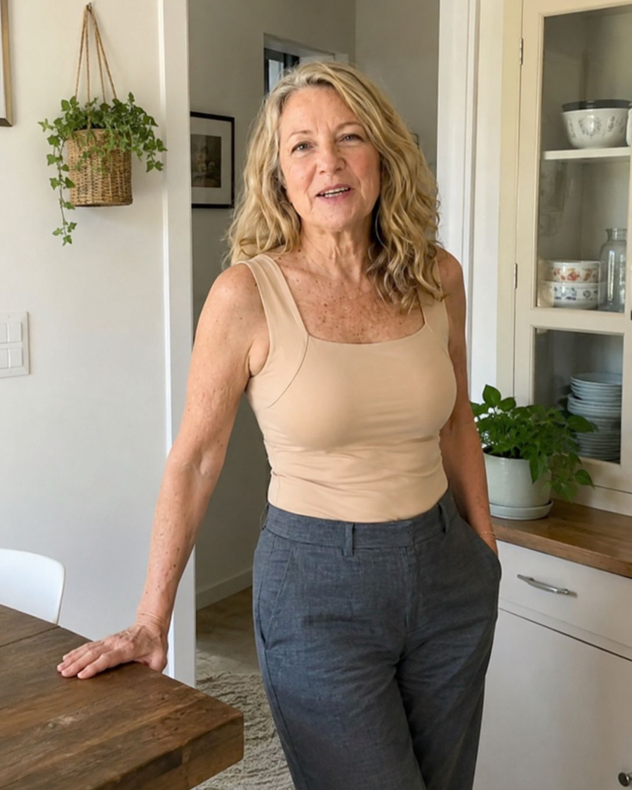 Woman showing the flattering fit of the camisole