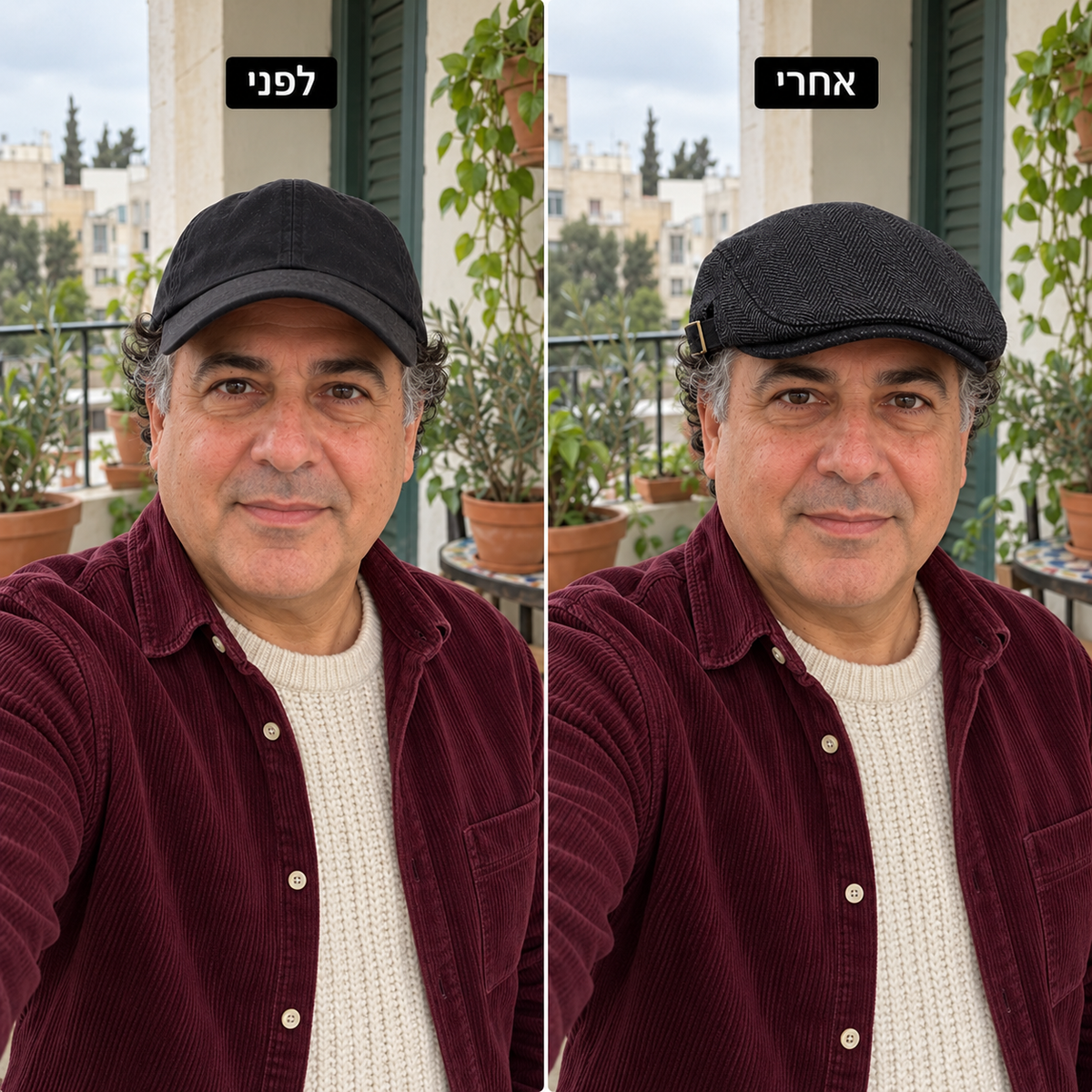 לפני ואחרי: שילוב קסקט חורפי עם לבוש חורף