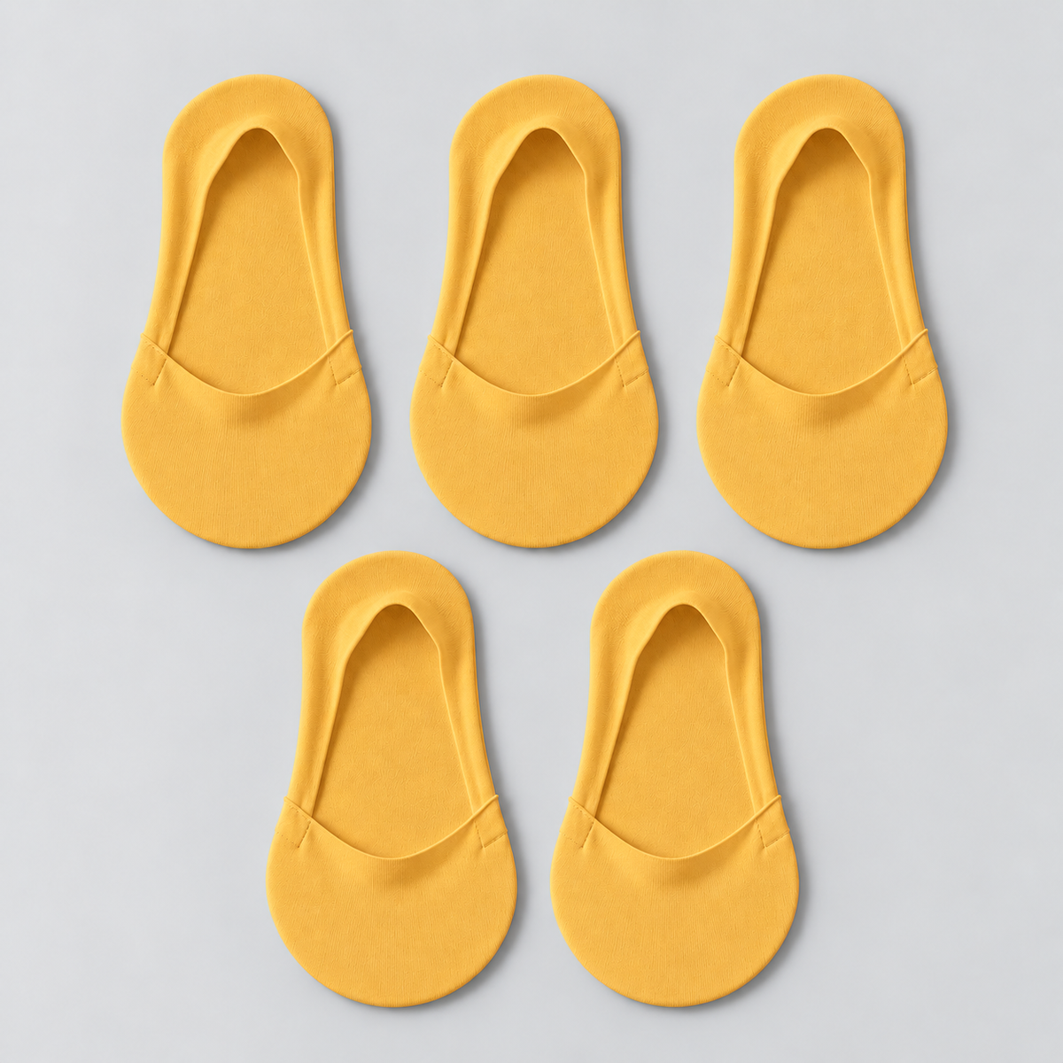 Five yellow low-cut socks with smooth opening edges; pack contains 5 pairs.