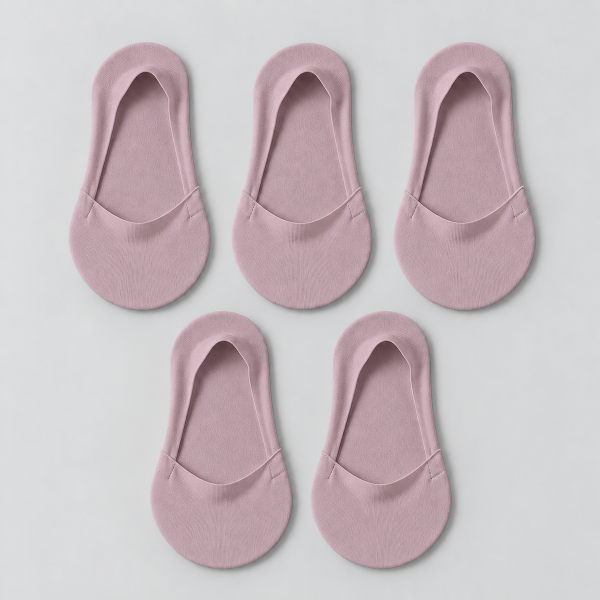 Five mauve low-cut socks with smooth opening edges; pack contains 5 pairs.
